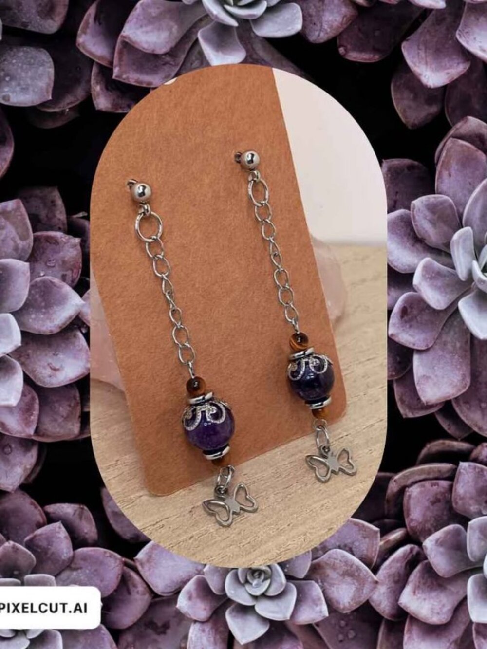 Royal Butterfly Amethyst & Tiger's Eye Drop Earrings